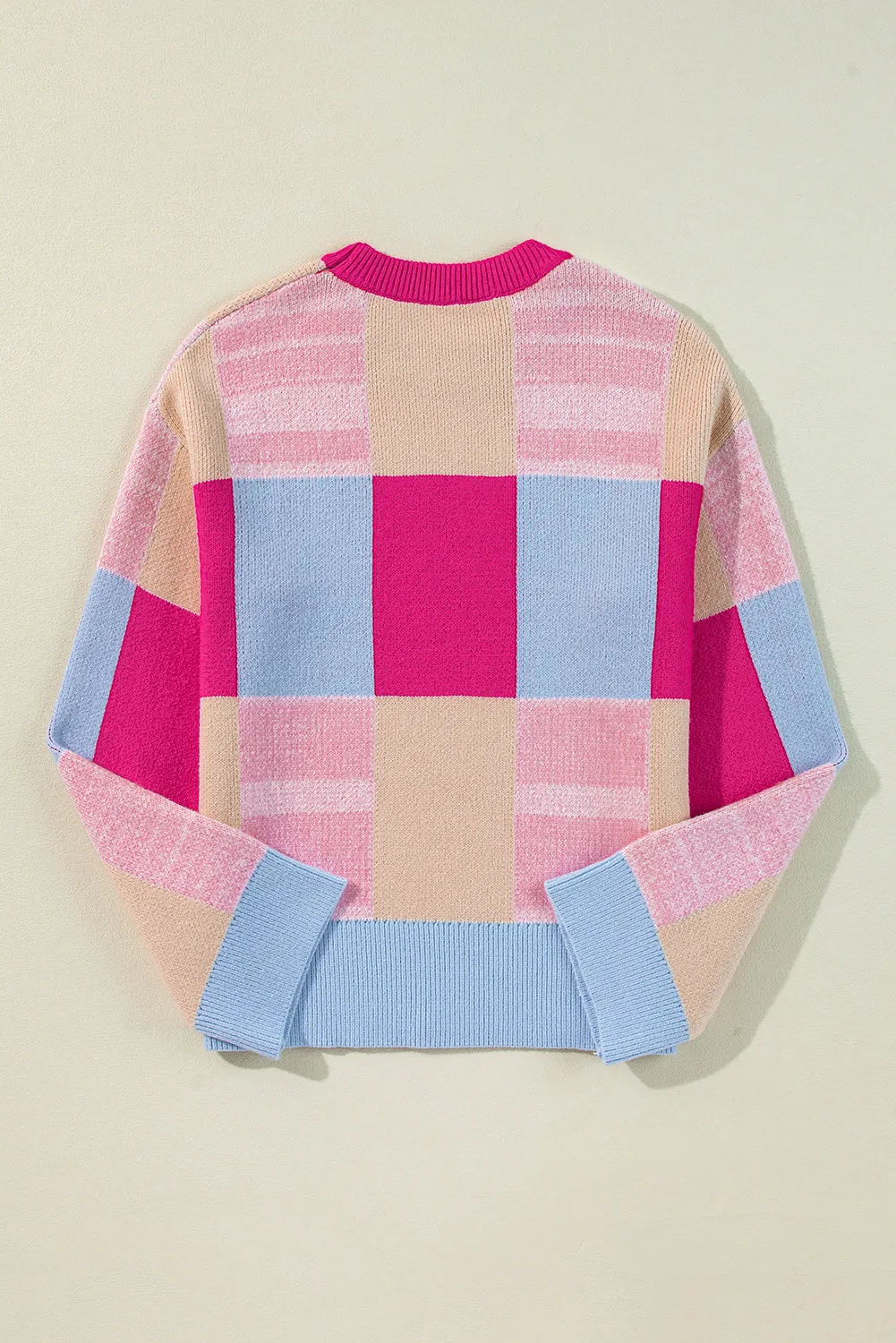 Color Block Crewneck Loose Fit Sweater