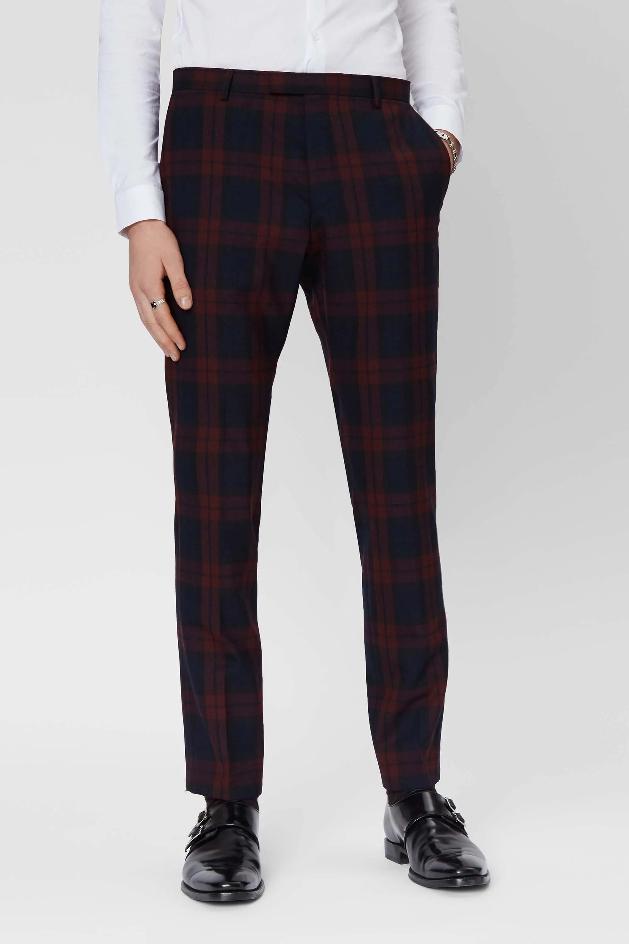 Ginger Skinny Fit Burgundy Tartan Suit
