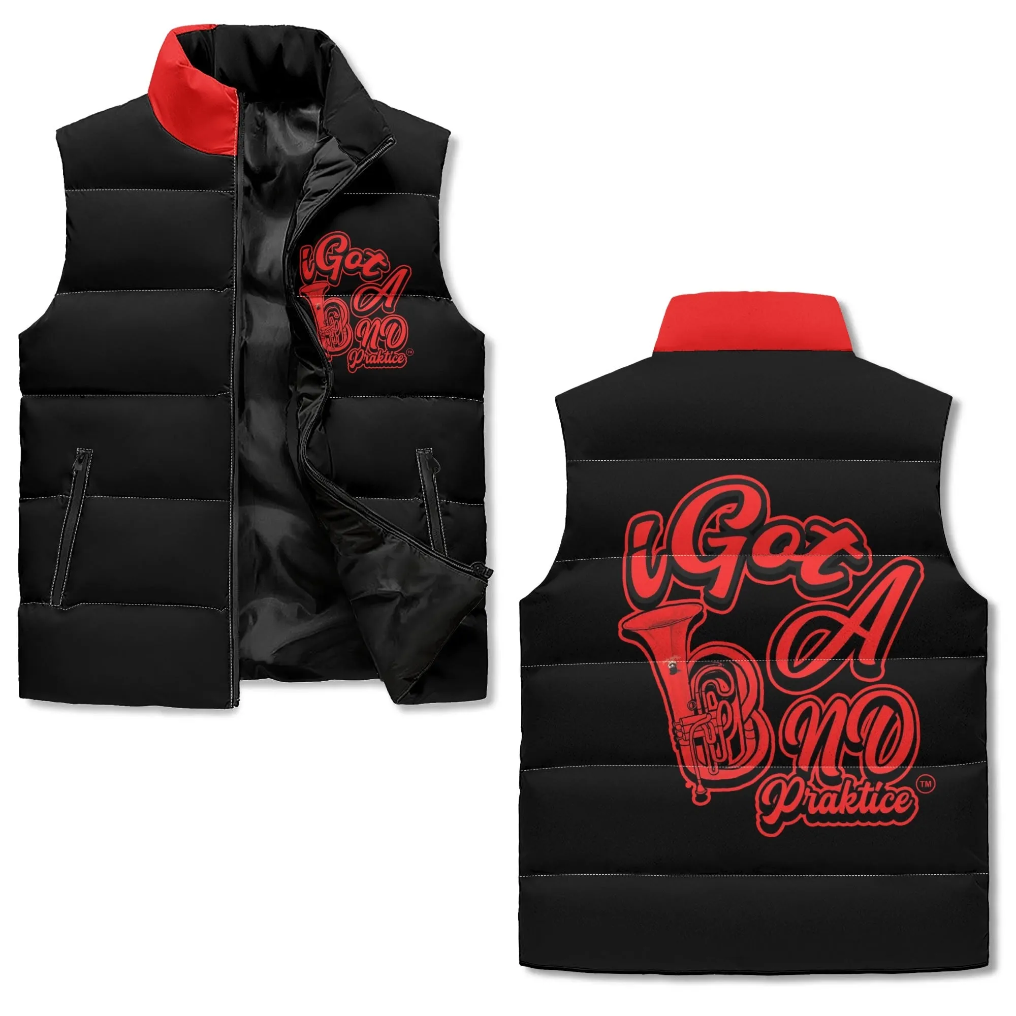 IGot Band Praktice Unisex Lightweight All Over Printing Stand Collar Zip Up Puffer Vest