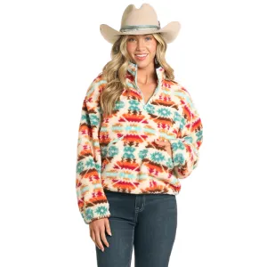 Rock & Roll Denim Ladies Aztec Print Teal Quarter Zip Sherpa BW91C04476-81