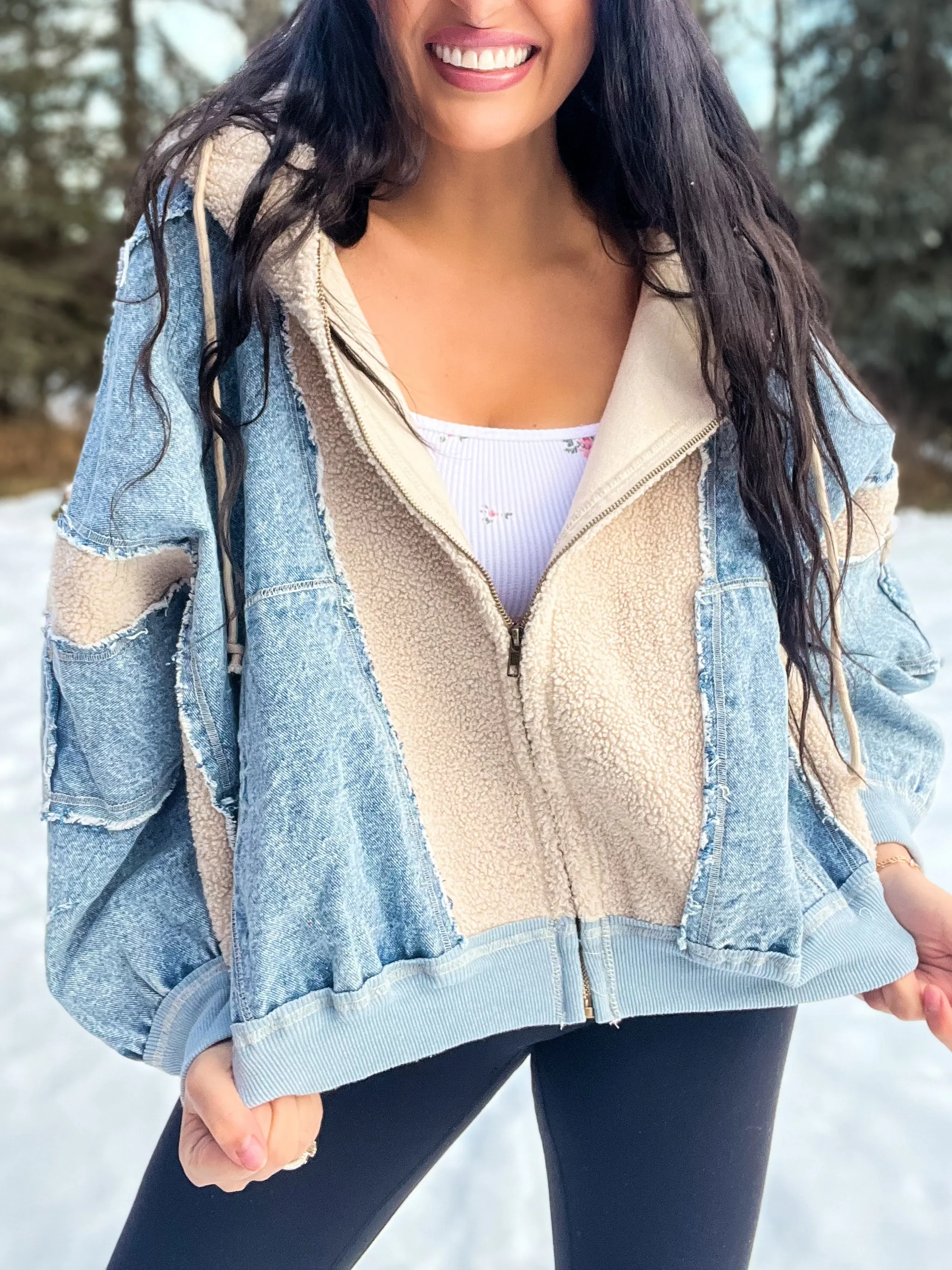 Tribeca Fleece Denim Mix Zip Up Hoodie