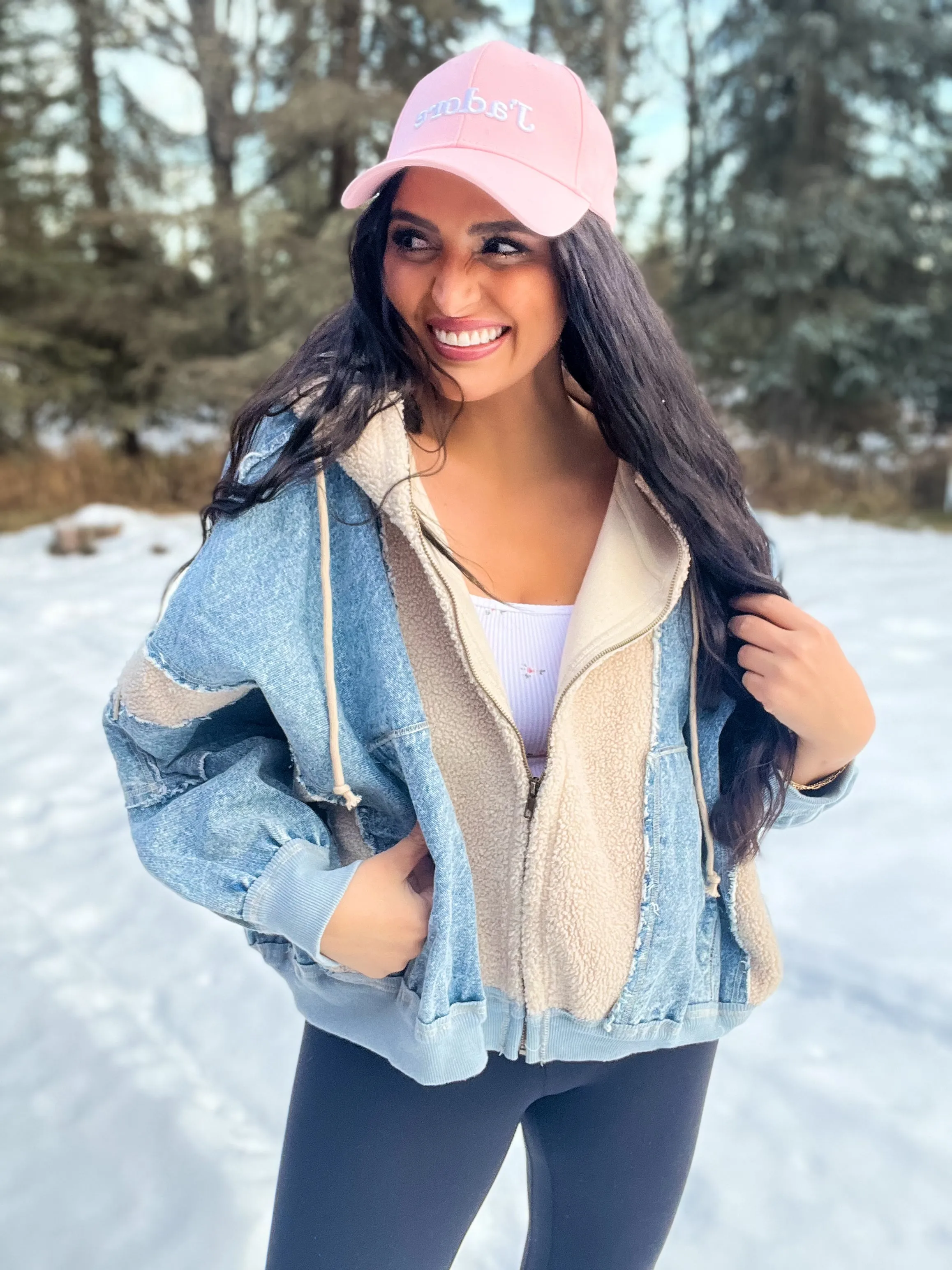 Tribeca Fleece Denim Mix Zip Up Hoodie