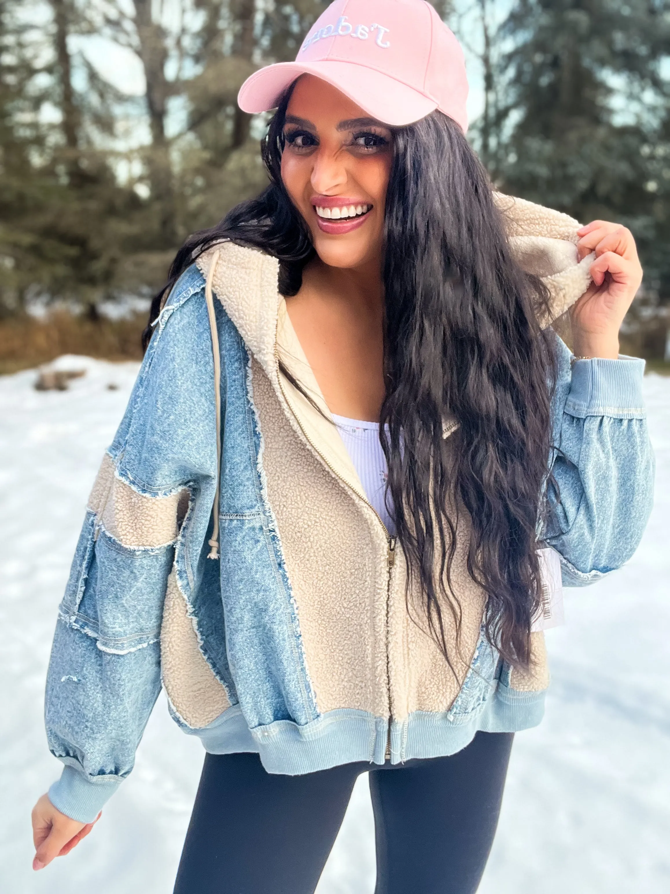 Tribeca Fleece Denim Mix Zip Up Hoodie