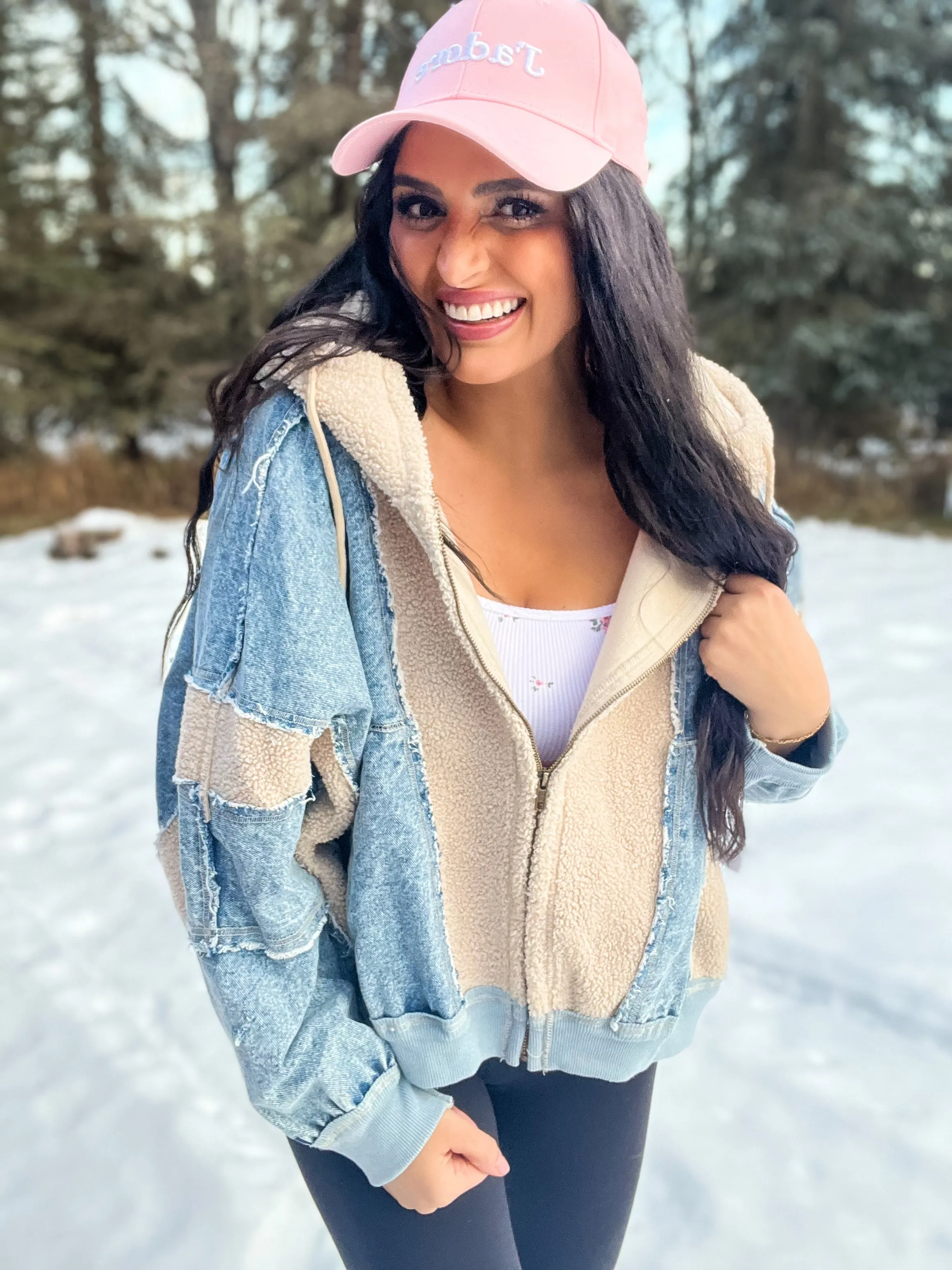 Tribeca Fleece Denim Mix Zip Up Hoodie