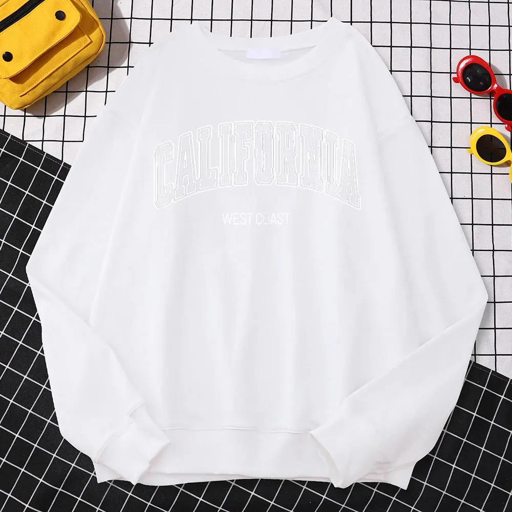 Winter Fashion Women'S Sweatshirts California West Coast Print Hooded Crewneck All-Math Pullovers Loose Warm Female Streetwear